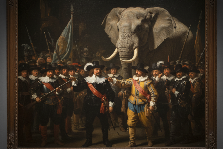 Muchos vigilantes rondan en el siglo 16 la ciudad sin darse cuenta de que los sigue un elefante