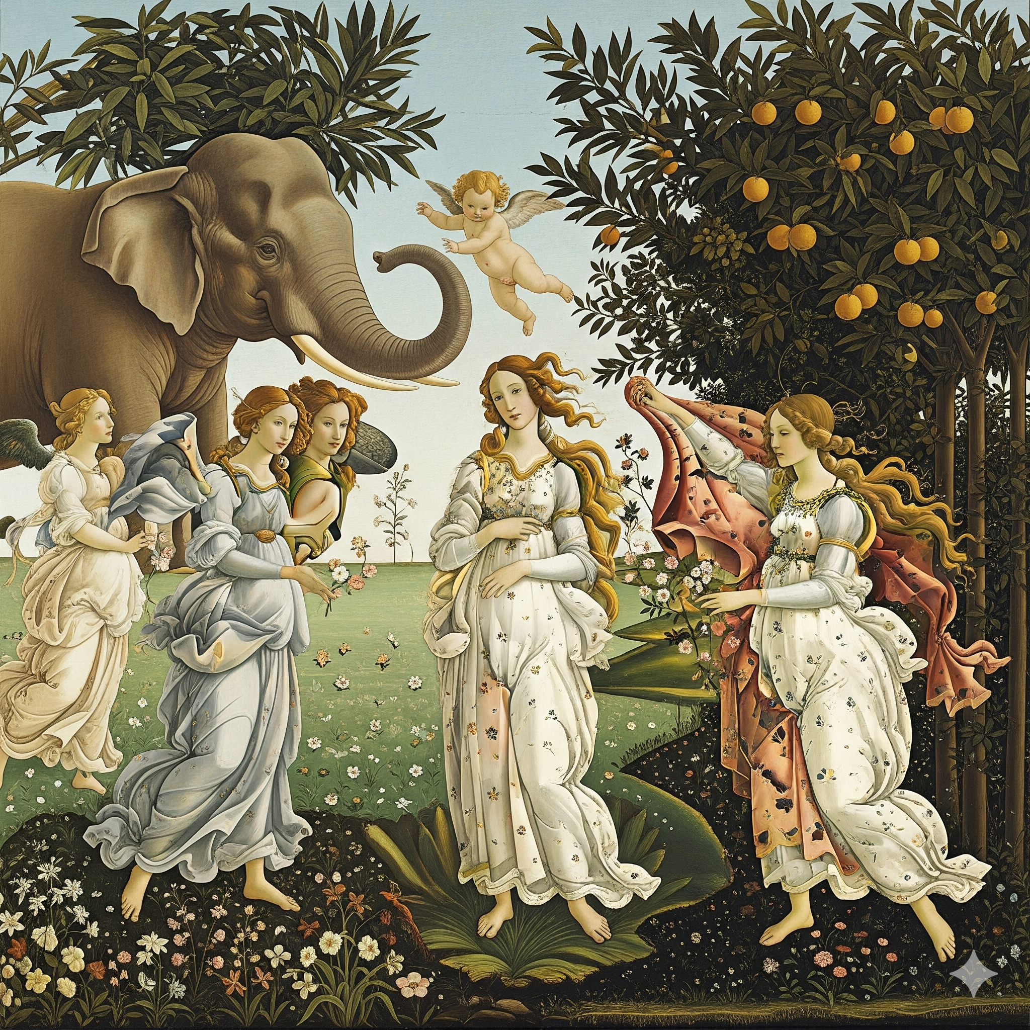 un cuadro renacentista con un elefante en el que nadie pone atención