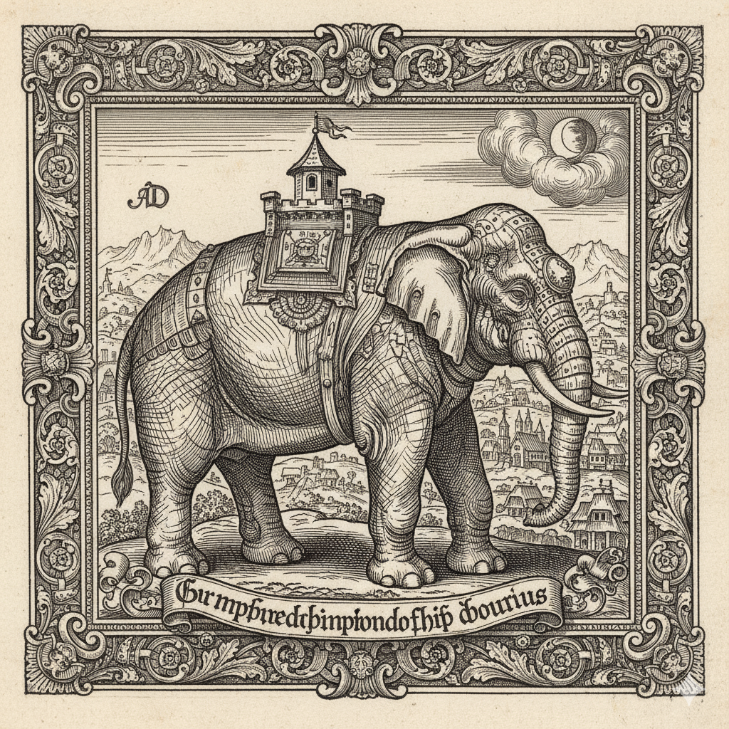 un elefante al estilo de los grabados antiguos