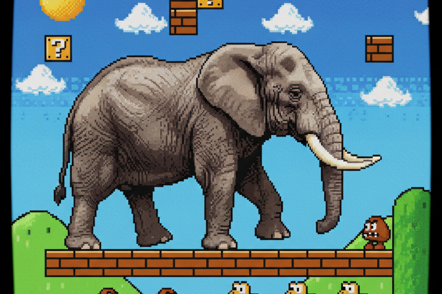un juego de video viejo con un gran elefante al que pocos ven