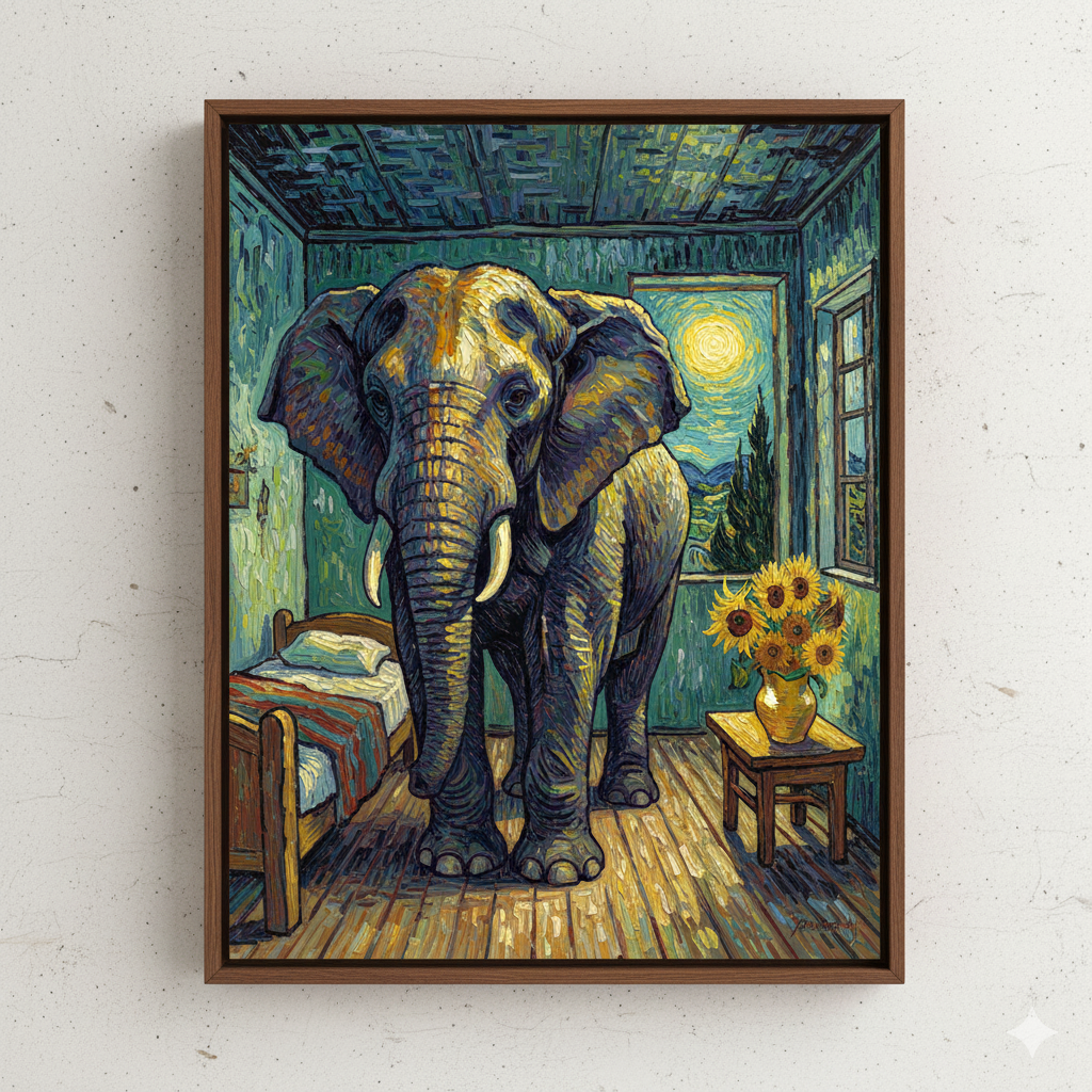 elefante en una habitación al estilo impresionista