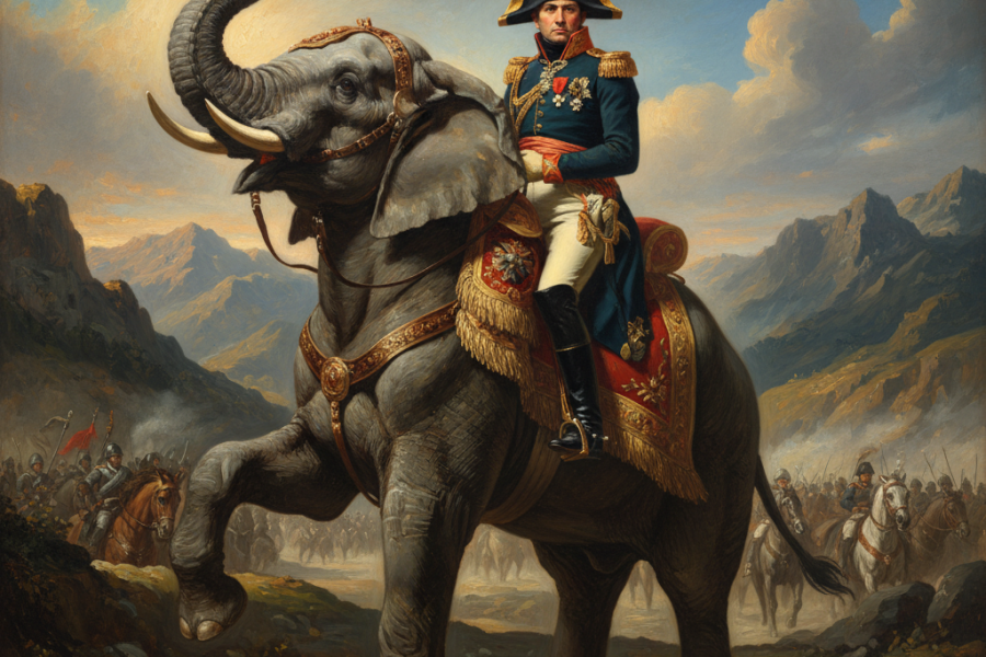 un gobernante victorioso monta a un elefante y no a un caballo