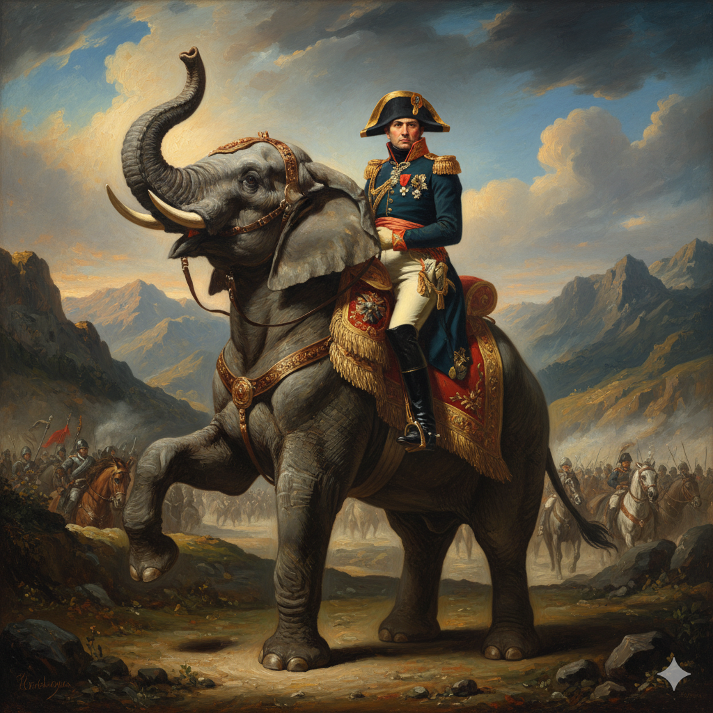 un gobernante victorioso monta a un elefante y no a un caballo