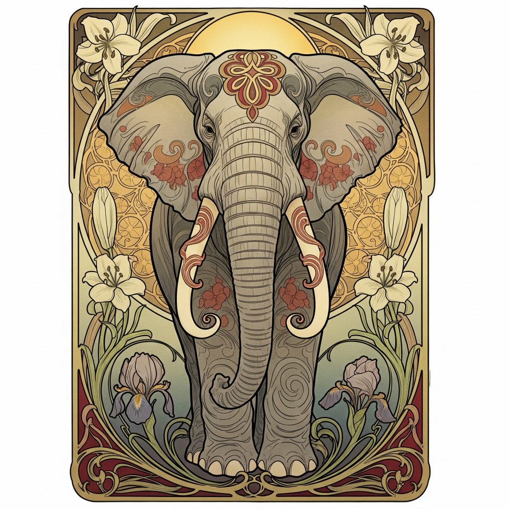 Un elefante representado al estilo del art nouveau
