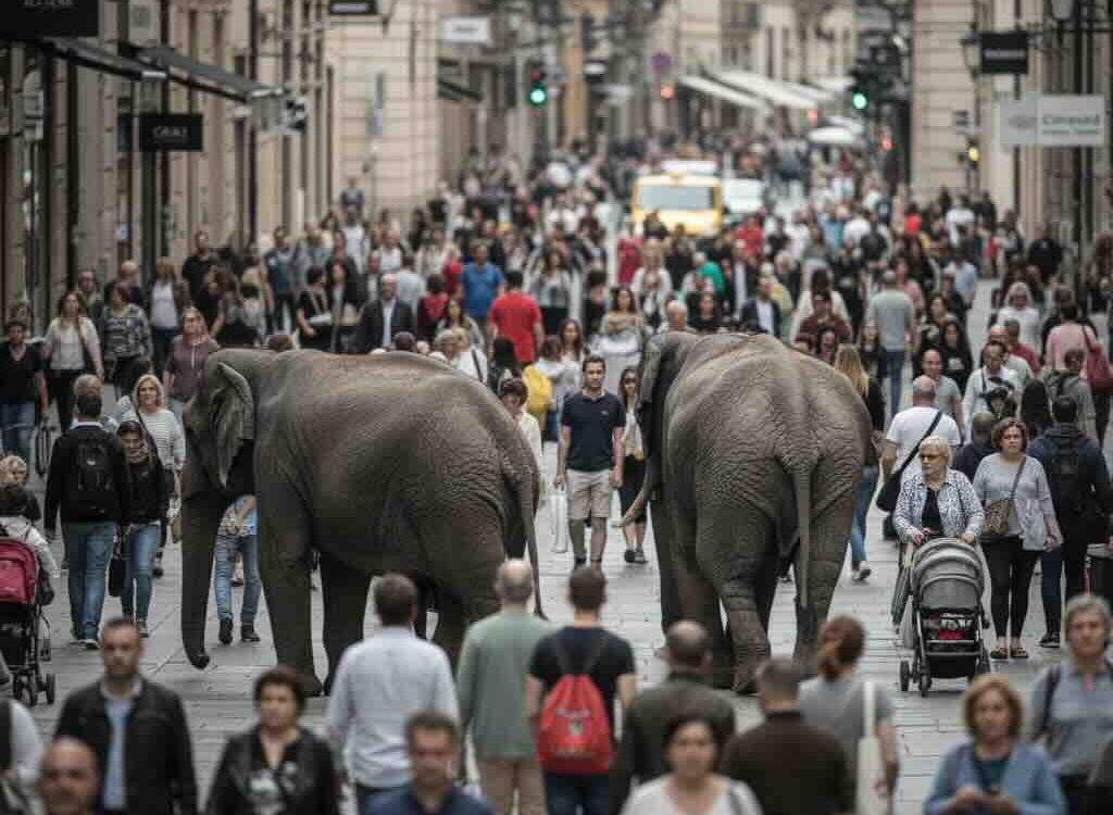 la sociedad permanece impasible alrededor de grandes elefantes no nadie ve
